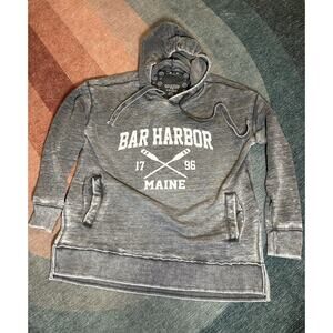 Bar Harbor Maine Hoodie Sweatshirt Pullover Gray Size M Distressed